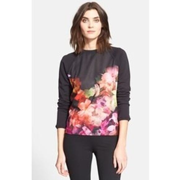 Ted Baker London Lanie Cascading Flora Floral Print Black Crewneck Sweatshirt XS - Picture 1 of 10